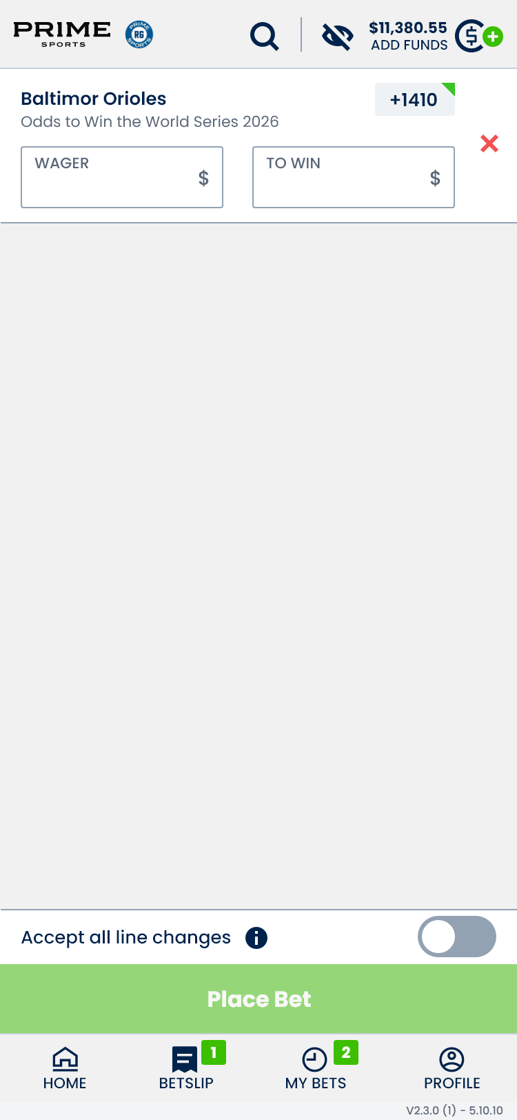 Single bet in the mobile betslip with wager and potential return fields